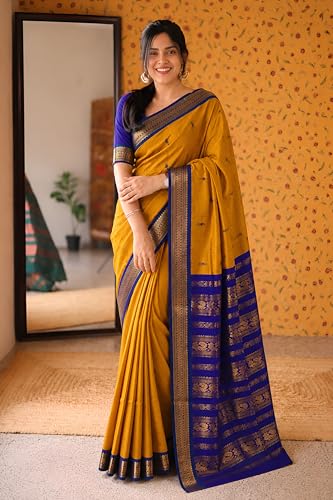 Image of Women's Kanjivaram Cotton Silk Saree South Indian Paithani Sari | gadwal cotton sarees with Zari Border and Blouse Piece - Suitable For All Indian Occasions and Festivals 191