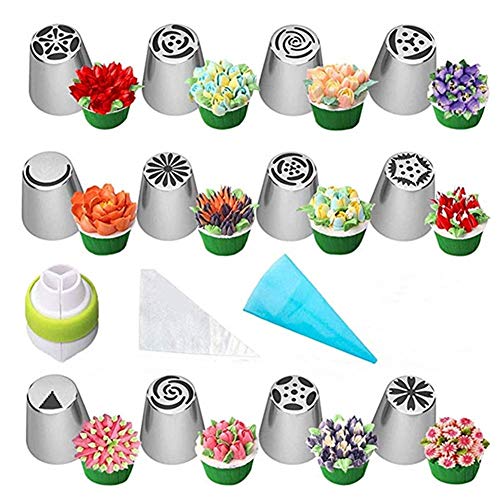 Russian Piping Tips Set, 24pcs Cake Cupcake Decorating Supplies Kit, Icing Nozzles Flowers Shaped, Frosting Bags and Tips Baking Supplies (24pcs Set)