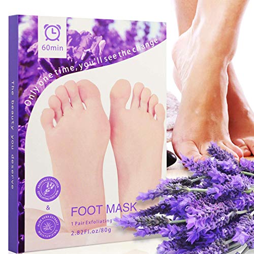 2 Pairs Exfoliating Foot Mask, Sky-shop Foot Peel Mask Lavender Exfoliating Foot Mask Remove Cracked Heels &Calluses & Dead Skin Cells, Get Silky Soft Feet for Men & Women