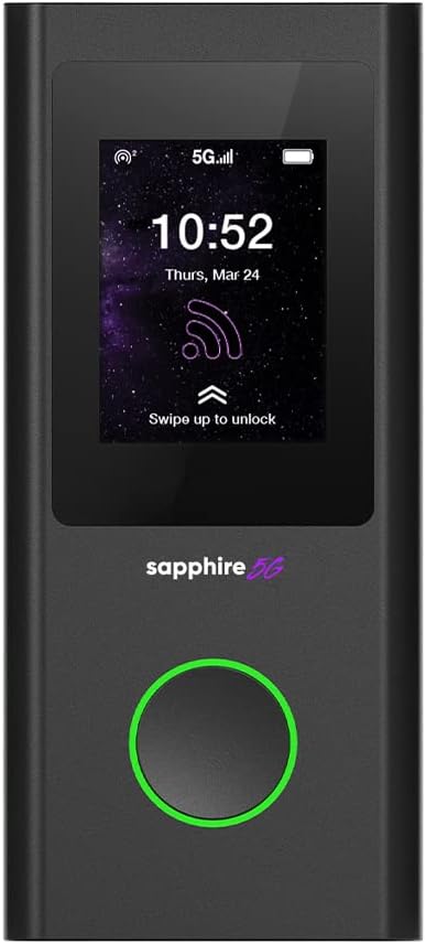 Sapphire 5G Mobile Hotspot, Portable WiFi Hotspot for Travel, CloudSIM Technology, Large Touch Screen, Network Congestion Monitoring, Preloaded 5GB Free Global Data, Optional Sim Card Slot