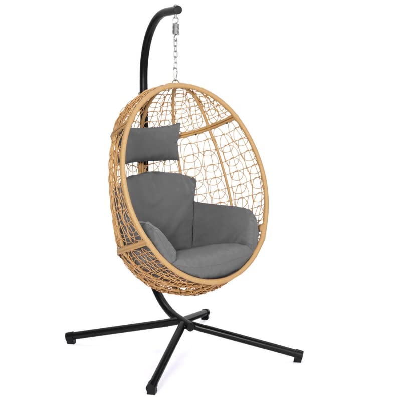 IDMarket - Fauteuil Oeuf Suspendu ajouré Effet rotin avec Coussin Gris