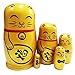 Winterworm Set of 5 Maneki Neko Lucky Cat Golden Wooden Traditional Russian Nesting Dolls Japanese Chinese Character Fu handmade Christmas Birthday Gift for Kids Boys Girls Home Decoration