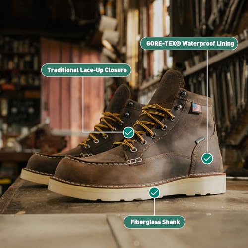Image of Danner 6 inch Bull Run GTX Work Boots for Men - Oiled Full-Grain Leather Upper with Non Slip Wedge Outsole and 3-Density Cushion Footbed, EH Resistant