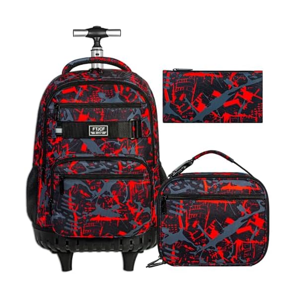 ZLYERT 3Pcs Rolling Backpack for Boys Men, Travel Wheeled Backpacks for Adults, Teens College Roller Bookbag with Wheels for Men(Red)