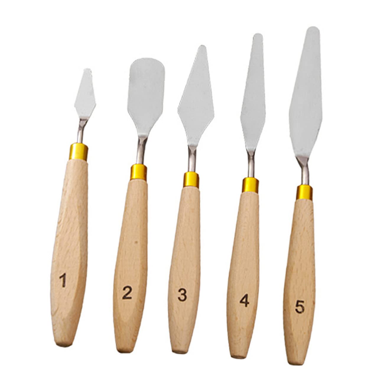 HAWILLOSCH Art Tools Set 5-piece Stainless Steel Painting Knives Wood Handle Ideal for Oil Acrylic and Mural Art