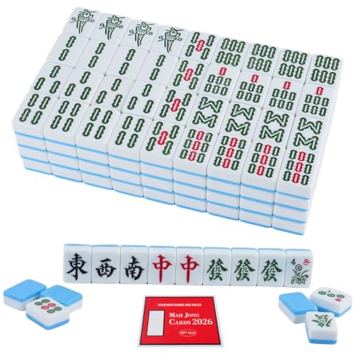 Image of PATPAT 144 Pcs Complete Mahjong Tiles Game Set Portable Blue Mahjong Cards