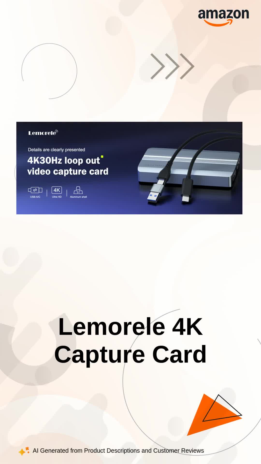Lemorele Video Capture Card USB C 3.0 with 4K HDMI Loop-Out, HDMI