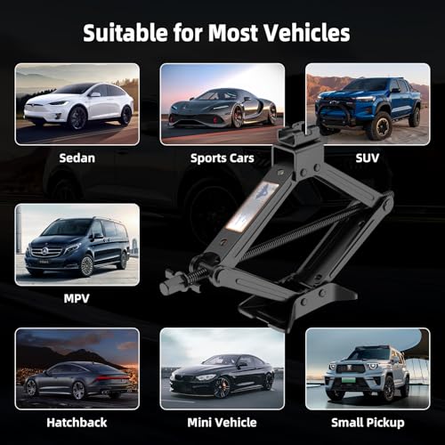 Image of Car Jack Kit, Scissor Jack for Car 2 Ton (4409 lbs), Portable Tire Changing Kit with Scissor Jack, Ratchet Wrench, Lug Wrench, Gloves, Pencil Tire Pressure Gauge for Car /MPV /SUV