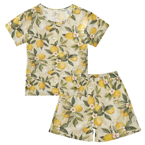 ALAZA Vintage Lemon Pajama Set Short Sleeve Sleepwear Soft Lounge Nightwear