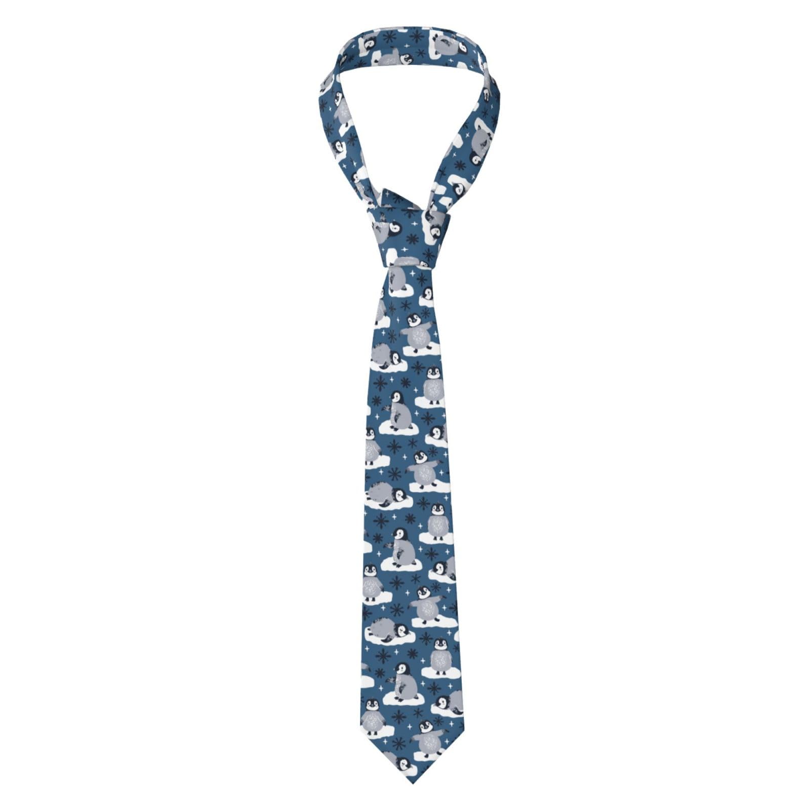 YOFIEN Cute Penguins And Snowflakes, Neckties Mens Ties Polyester Novelty Skinny Tie