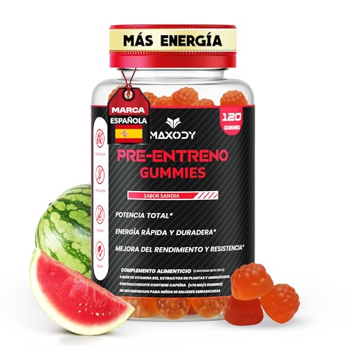 Pre Entreno Fuerte Gominolas Sin Azúcar Sabor Sandía | Pre Workout 120 Uds Aumenta la Energía y Quemagrasas | Preentreno Gimnasio Fuerte Recuperador Muscular con Citrulina produce Oxido Nítrico