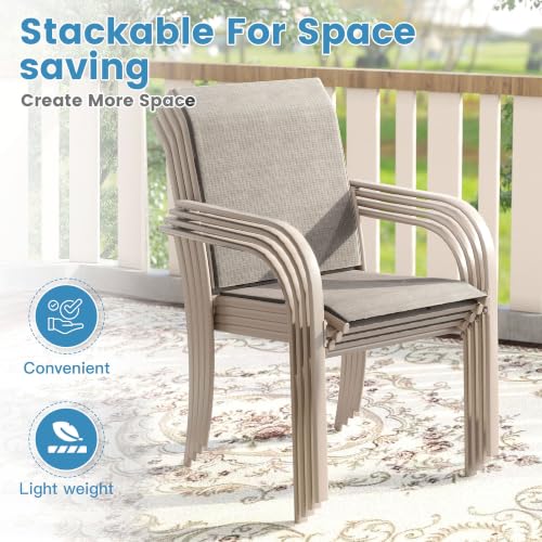 Image of DIFY Patio Dining Chairs Set of 4, Stackable Outdoor Metal Chairs for Garden, Porch and Lawn, Sandshell