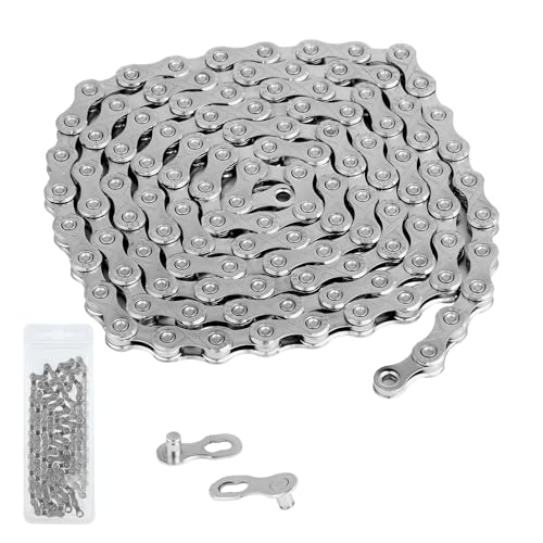 Cadena Bicicleta 10 Velocidades, 1/2 x 11/128 Pulgadas, Acero Especial, Plata, Cadena de Eslabones para Mountain Bike, Sportbike, Cadena Duradera Compatible con Varios Tipos de Bicicletas