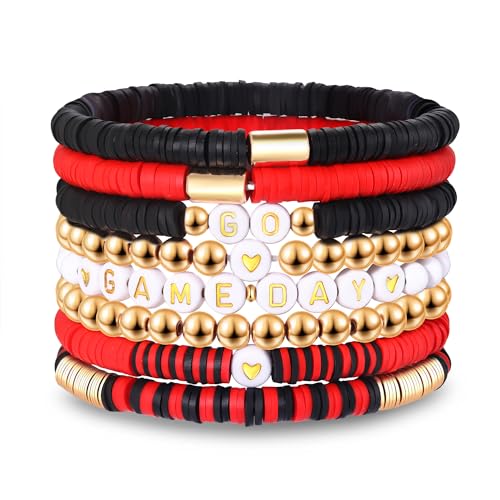 Game Day Bracelet for Women GO GAME DAY Heishi Beaded Stretch Bracelets Stackable Football Sports Jewelry Gifts Accessories Outfits