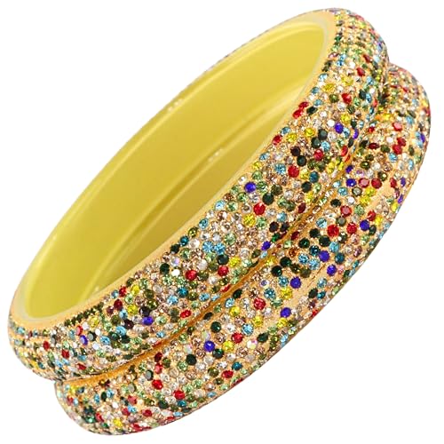 Image of NMII Glass with Zircon Gemstone and Glitter Kada Set For Women and Girls