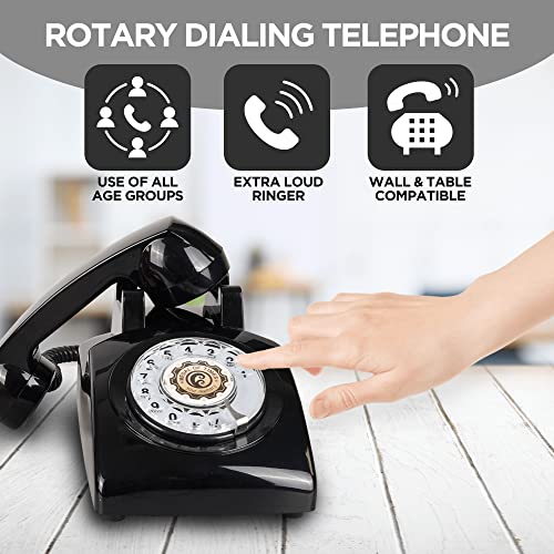 Image of Retro Rotary Phone aa‚¬a€oe 1960s Style Vintage Rotary Phone aa‚¬a€oe Old-Fashioned Landline Phones for Home, Office, Desk aa‚¬a€oe Retro Corded Phone with Mechanical Ringer