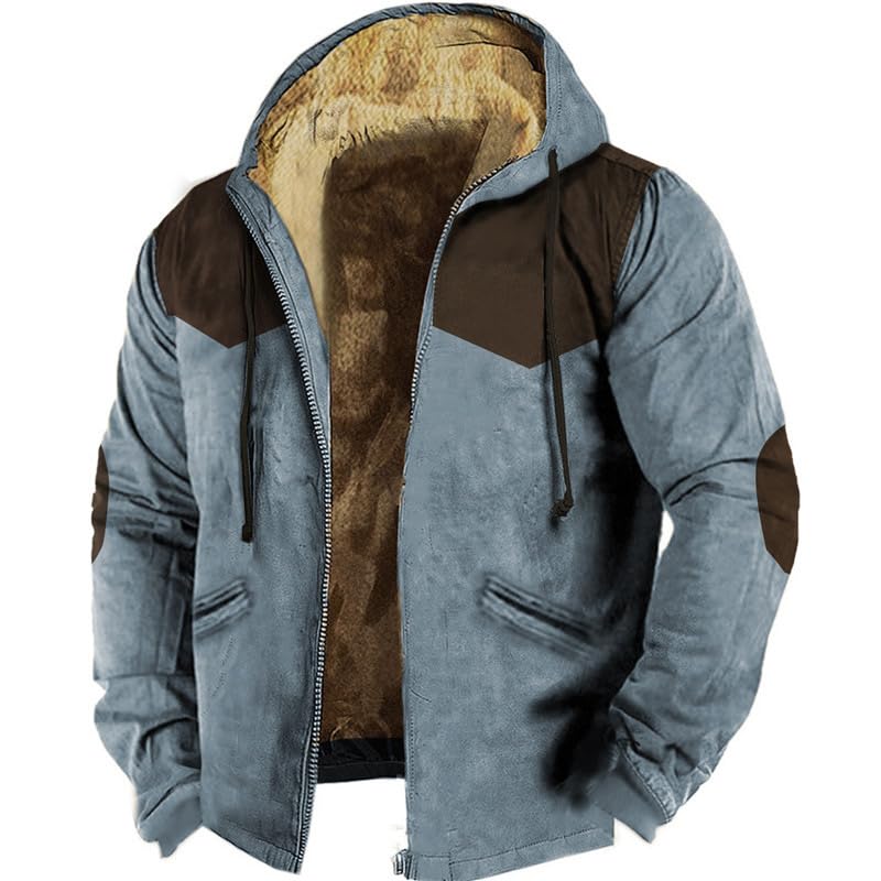 Generisch Herren Kapuzenpullover Futter Baumwolle gepolsterte Jacke 3D Digital Print Casual Kordelzug Hoodie Warm Winter Sweaters (Khaki,XXS)