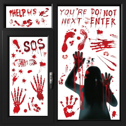 Large Halloween Window Stickers, Isisyu 9 Sheets Halloween Window Decorations with Bloody Handprints Zombie Silhouettes, Scary Bloody Double Sided Clings Decals for Glass Bathroom Party Decoration - Cosy Home Interiors Large Halloween Window Stickers, Isisyu 9 Sheets Halloween Window Decorations with Bloody Handprints Zombie Silhouettes, Scary Bloody Double Sided Clings Decals for Glass Bathroom Party Decoration