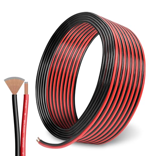 Cable eléctrico de PVC CCA calibre 12, 100 pies, rojo y negro, 2 conductores, cable de batería de automóvil, cable de alimentación de PVC/tierra, cable eléctrico para altavoz de audio, amplificador de