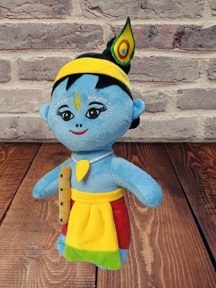Image of AVSHUB Hindu Idol Soft Plush Toy | Devotional Hindu God Standing Krishna with Flute for Kids | Religious Stuffed Toys for Boys & Girls | Toy for Car Dashboard, Temple & Gifting (Size-30cm)