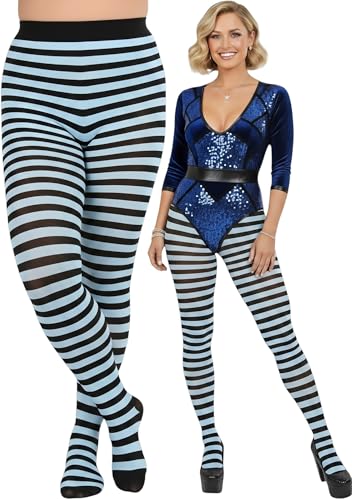 Image of ToBeInStyle Women's Thin Horizontal Stripe Opaque Tights Pantyhose - Regular or Plus