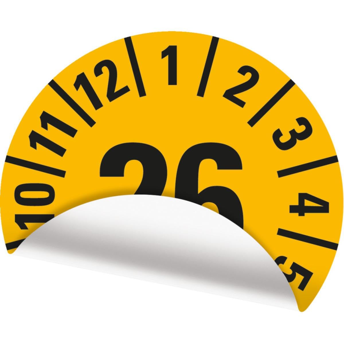 Prüfplakette 26, gelb, Folie, ablösbar, Ø 30mm, 108/Heft