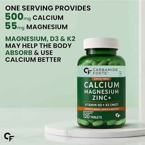 Image of Carbamide Forte Veg Calcium And Vitamin D3 Tablets | Calcium Tablets for Women & Men | Magnesium Zinc Supplement With Vitamin D3 + K2 MK7 To Support Bones health, Joints & Immunity - 120 Tablets