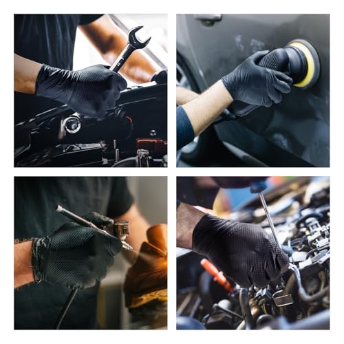 10mil Nitrile-Gloves Disposable-Black Chemical-Resistant Rubber - Mechanic Gloves Heavy Duty, Latex Free, Diamond Grip (200, Large)