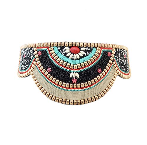 idealway Bohemian Women Belt Ethnic Beaded Elastic Strech Adjustable Belt Waist Belly Chain Body Jewelry