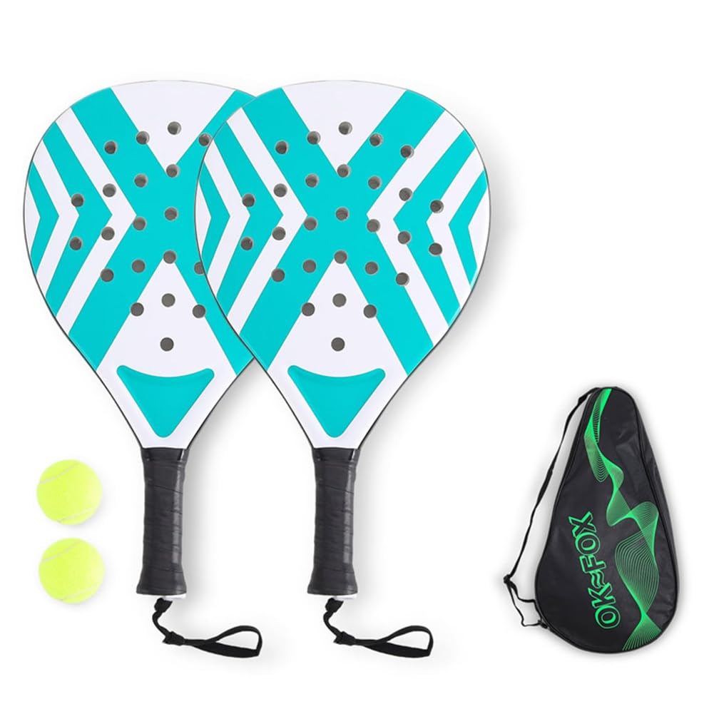 Lot 2 Raquettes Padel avec Cage,Idéales pour Le Tennis et Le Contrôle Sportif. sont Dotées Trous Intelligents pour Une Utilisation en Extérieur,Balles et d'un Sac Transport.