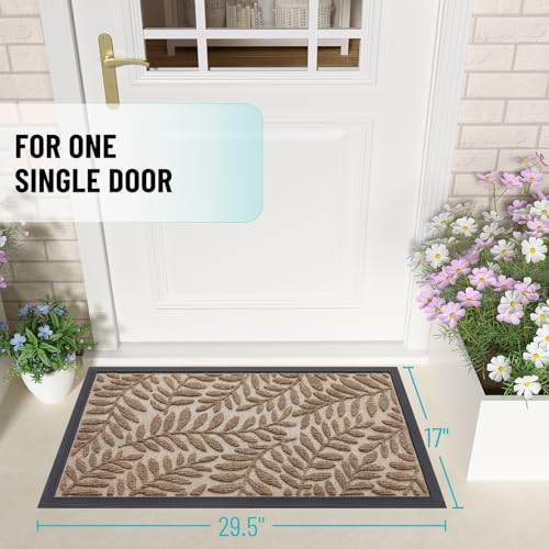 Image of OLANLY Door Mat Indoor Outdoor Entrance, 29.5x17, Waterproof All-Weather All-Season Doormat, Sturdy Natural Rubber, Stain and Fade Resistant, Low Profile, Easy Clean Patio Entryway Mat, Light Brown