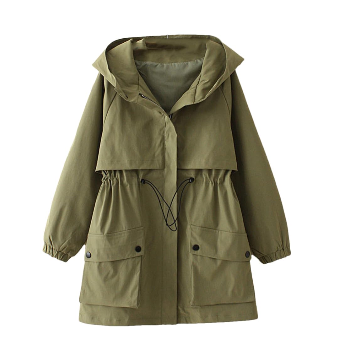 Primavera E Autunno di Mezza Lunghezza Delle Donne Trench Cappotto Allentato Con Cappuccio Coulisse Cerniera Giacca
