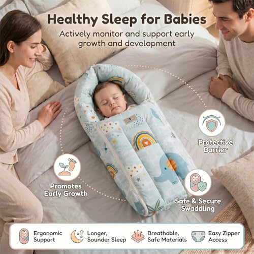 Image of StarAndDaisy 3 in 1 Baby Sleeping Bag for New Born, Baby Bedding Set, Washable & Foldable Cotton Design Godari, Toddlers Bed, Baby Bedding, Baby Mattress, Cradle Bed (Elephant Print)