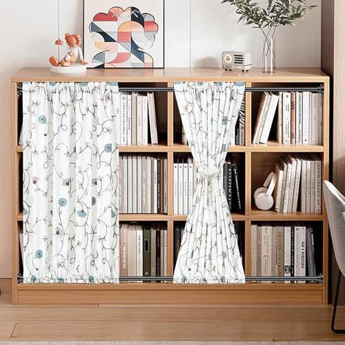 Image of VOGOL Curtains for French Door, 36 x 40 Inches Blue Flower Pattern Sliding Door Panels, 1 Piece Rod Pocket Decorative Drapery for Entry Door