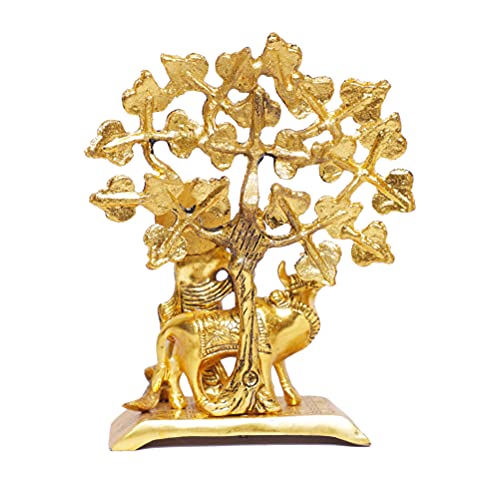 Image of KridayKraft Metal Krishna Idol Statue with kamdhenu Cow Standing Under Tree Showpiece Figurine for Pooja Room & Gift,Decorative Religious Statue for Home,Office & Table...