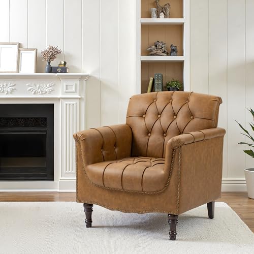 Sillón Plegable confortable de cuero sintético camel miniatura 7