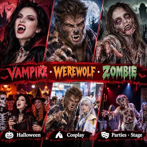 Vampire Teeth Fake Fangs Kit Halloween Cosplay, 4 Pairs Resin Vampire Fangs - image 6