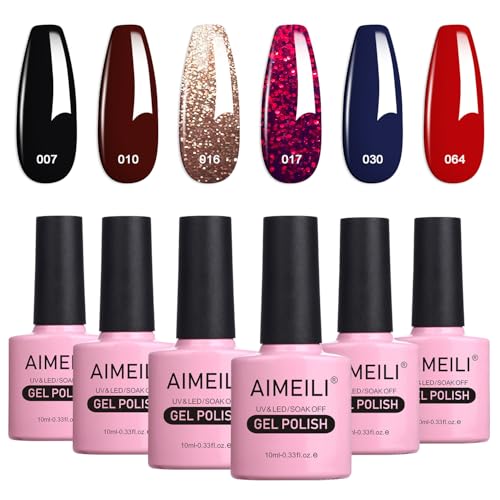 AIMEILI Esmaltes Semipermanentes de Uñas en Gel UV LED, Kit de Esmaltes de Uñas Esmaltes Pintauñas Permanente Soak Off 6 Colores 10ml - Set 21