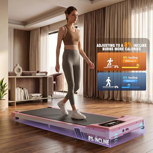 Image of Under Desk Walking Pad for Home Office - 2.5 HP Portable Treadmill With 300 lb Capacity, Compact Jogging Running Machine, Remote Control and LED Display