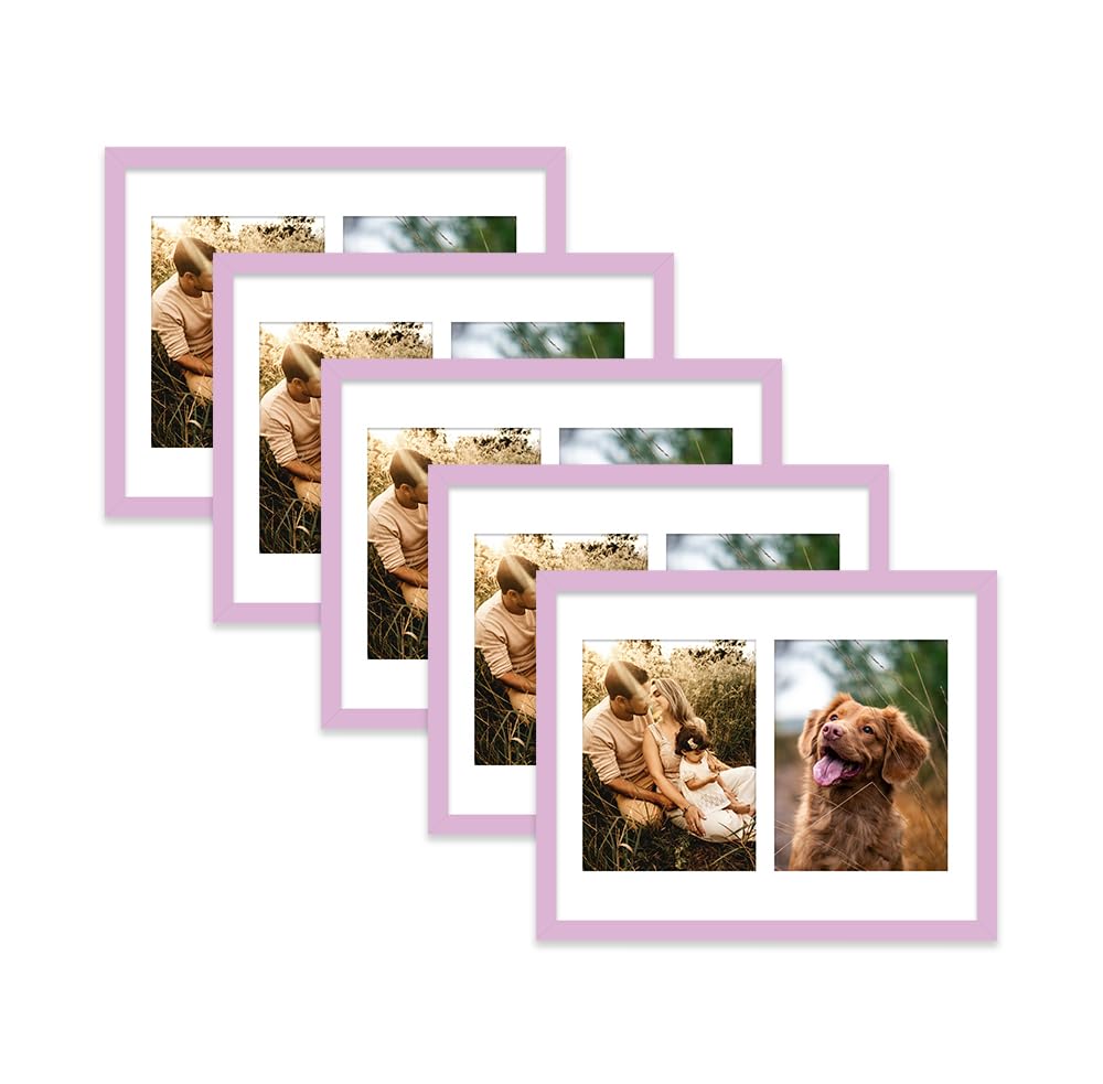 Lilac Multi Photo Frame - Holds 2 x 8x6 Pictures, Family Collage Picture Frame for Wall Display, 14x11 Frame size, Set of 5