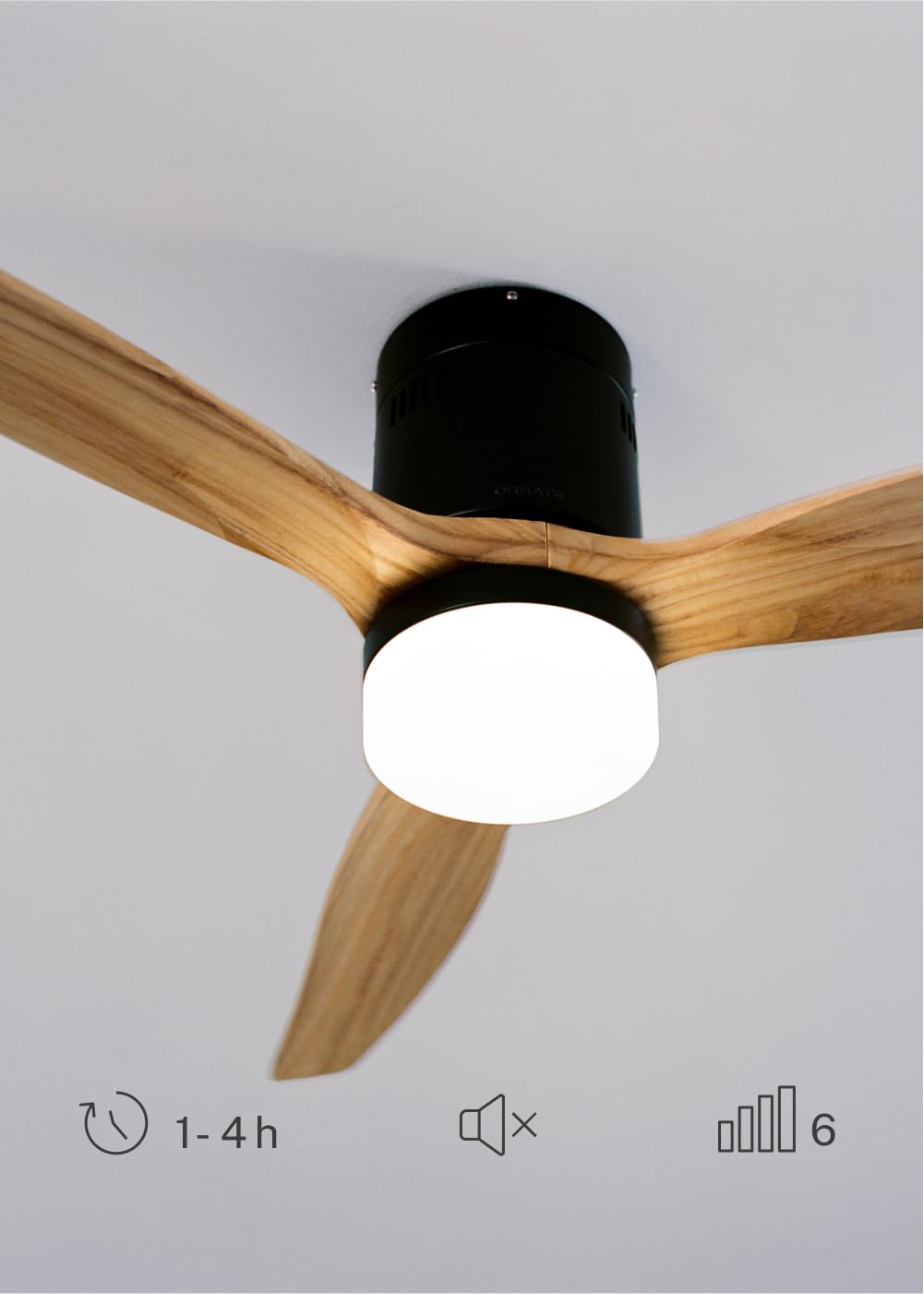 CREATE / WINDCALM NATURAL WOOD M/Ventilador techo con luz negro aspas madera clara y mando / 40W, Temporizador, Ø132 cm, 6 velocidades, 3 temperaturas de luz, función verano-invierno