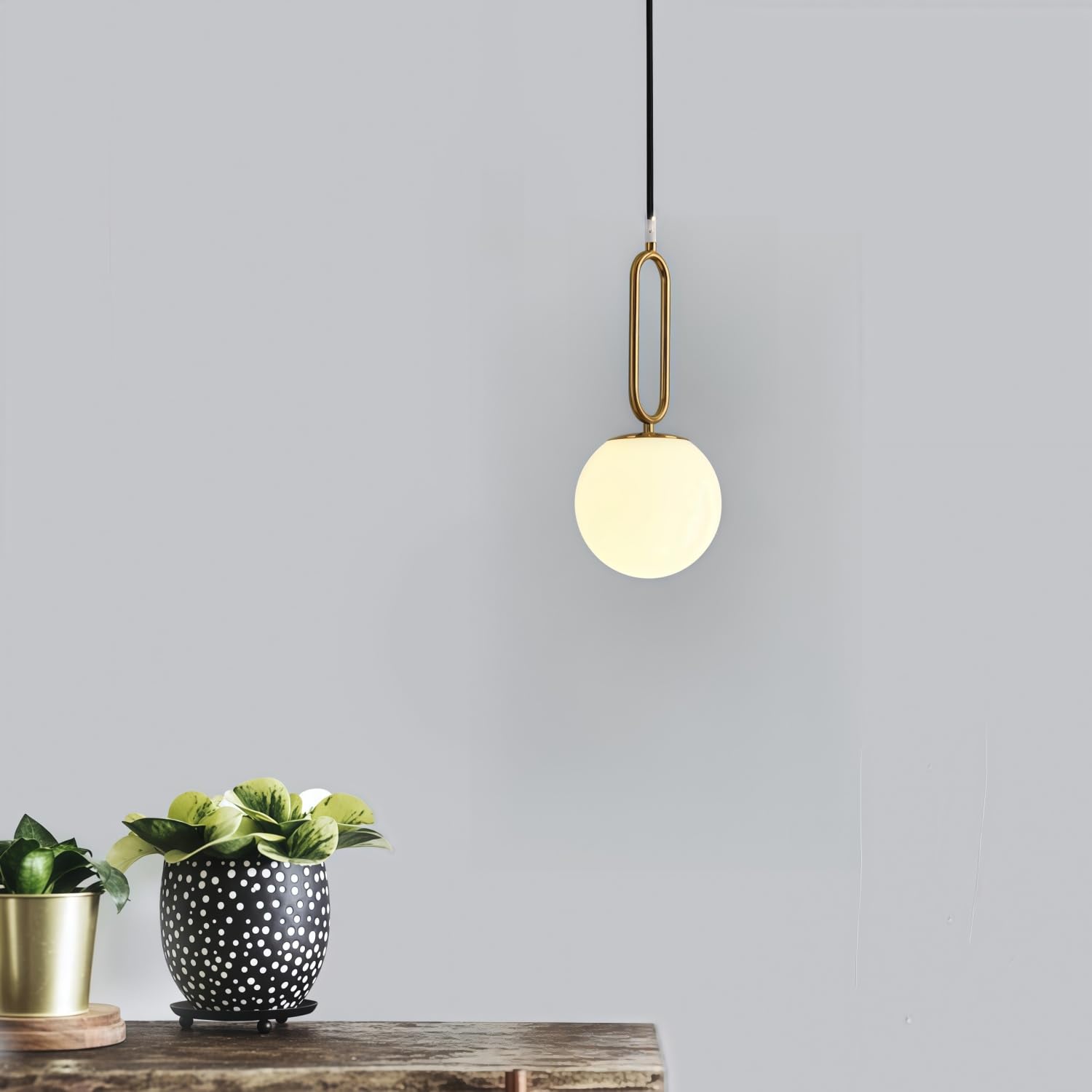 KXEcoLife Modern Glass Globe Hanging Light Fixture, Pendant Lighting for Kitchen Island, Mid Century Minimalism Ceiling with Milky White Bedroom, Bathroom, Entryway (Gold, D)