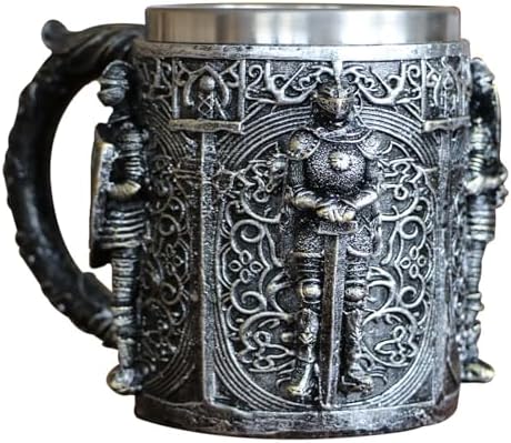 Medieval Viking Knight Resin Stainless Steel Mug, Drinking Cup, B...