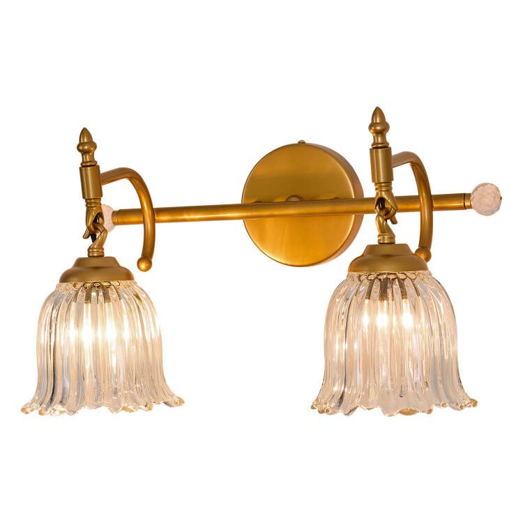 Image of CVKASH 2-Light Bathroom Vanity Light Fixtures Over Mirror,Brushed Gold Modern Vanity Light with Glass Shade Vintage Wall Sconce for Bedroom Dressing Room Living Room Hallway Cabinet