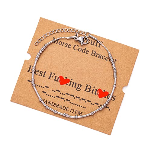 Image of JoycuFF Inspirational Morse Code Bracelets for Women Silver Beads Jewelry Encouragement Mantra Gifts for Her