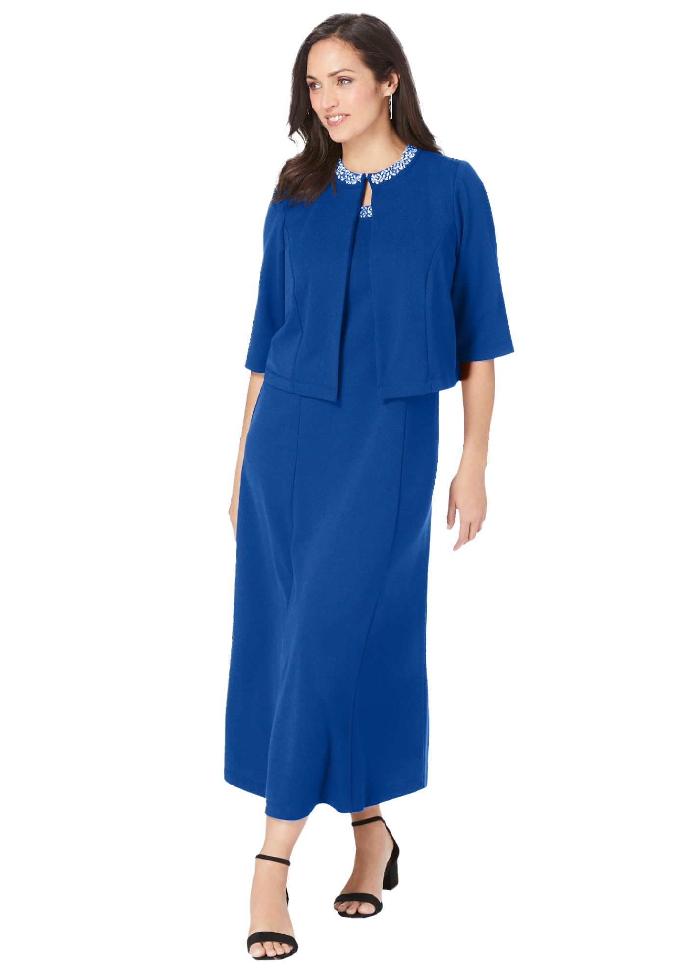 Jessica London Womens Plus Size 2-Piece Beaded Jacket Dress