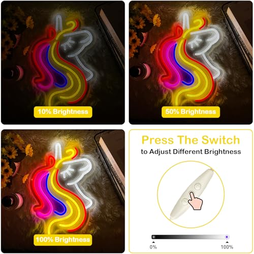 Image of Colorful Unicorn Neon Sign - Dimmable LED Light Signs, USB Powered Animall Wall Decor for Kids Girls Boys Bedroom, Cute Birthday Festival Party Christmas Gifts (16 x 9.2'')