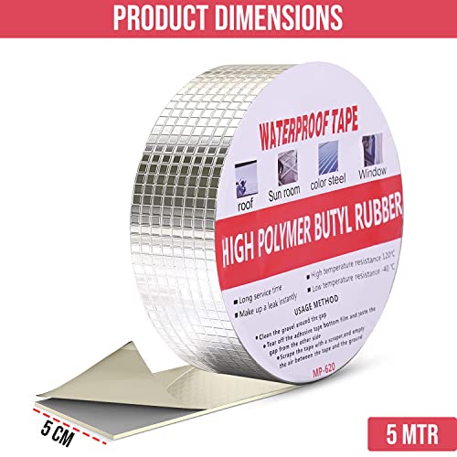 Image of Thump Leakage Repair Waterproof Duct Tape for Pipe & Roof Water Heavy Duty Leaks Solution Aluminum Foil Butyl Rubber Adhesive Sealing for Surface Cracks - Silver, 5 mtrs