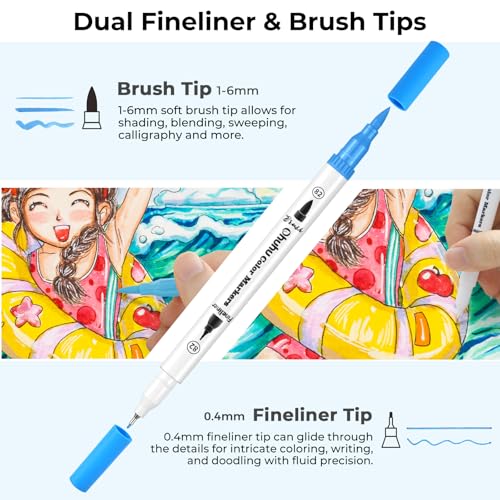 Image of Ohuhu Markers for Adult Coloring Books No Bleeding 160 Colors Coloring Markers Water-based Dual Tips Fineliner & Brush Drawing Pens Art Pens for Kids Adults Sketch Journal - Maui - White