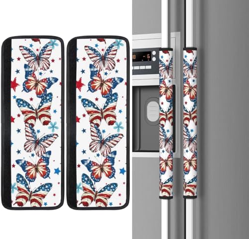 Image of 4th of July Refrigerator Door Handle Covers Set of 2, Butterfly Neoprene Fridge Door Handle Covers Washable Non-Slip Protector for Fridge Dishwasher Appliance Handle Covers, Keep Your Kitchen Clean